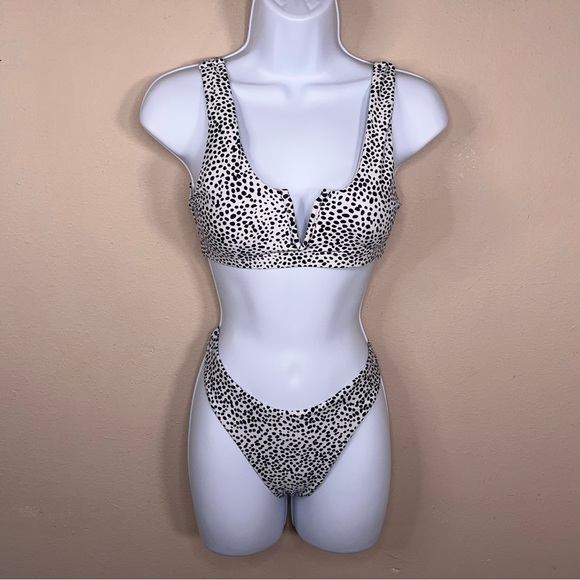 XS/S Black White Dot Print Swimsuit Animal Print Stretch XS Top Small Bottom - Picture 6 of 13